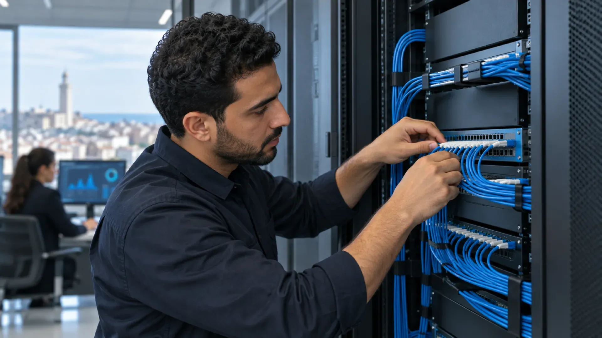 Commutateur réseau avec câbles fibre optique