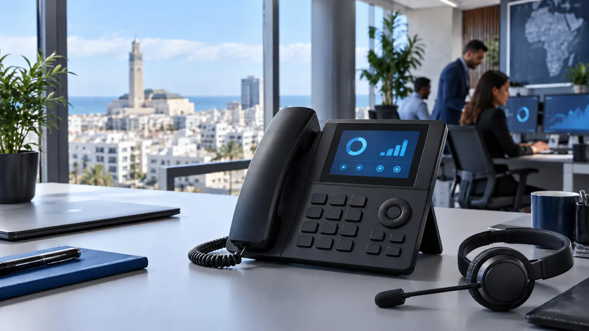 Téléphone IP moderne sur un bureau